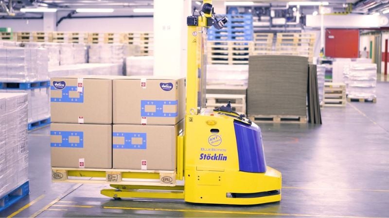An automated forklift in a food production environment